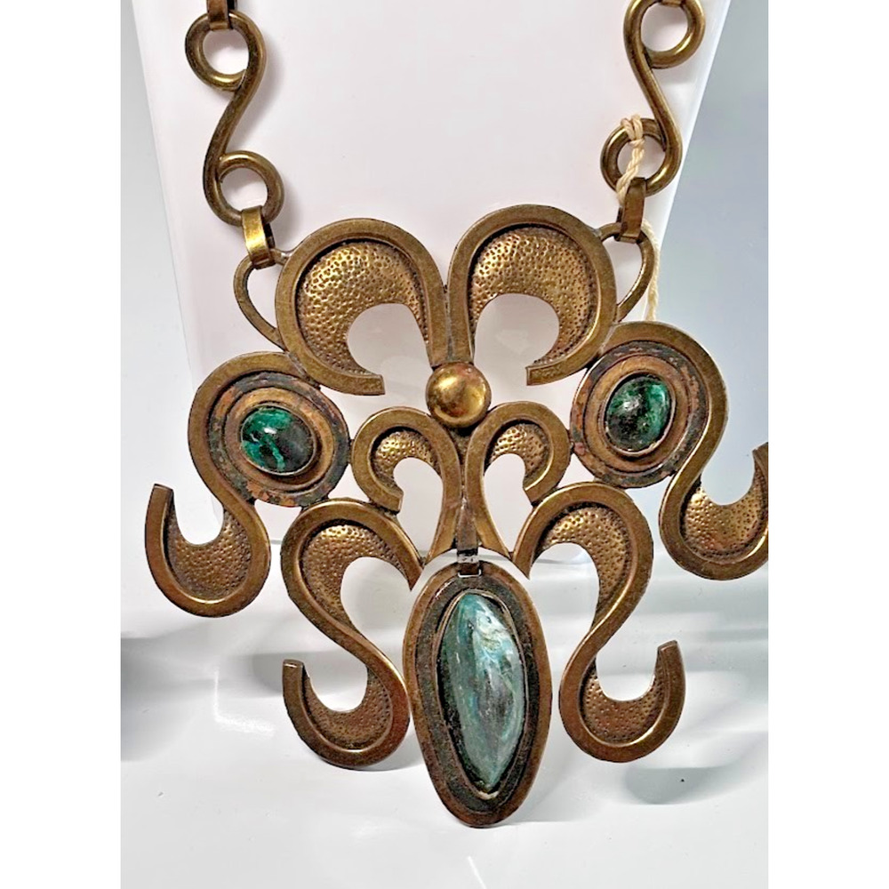 Vtg GELCIC CHILE Patricio Court Brutalist Bronze Chrysocolla Necklace Ring NOS - Picture 3 of 16